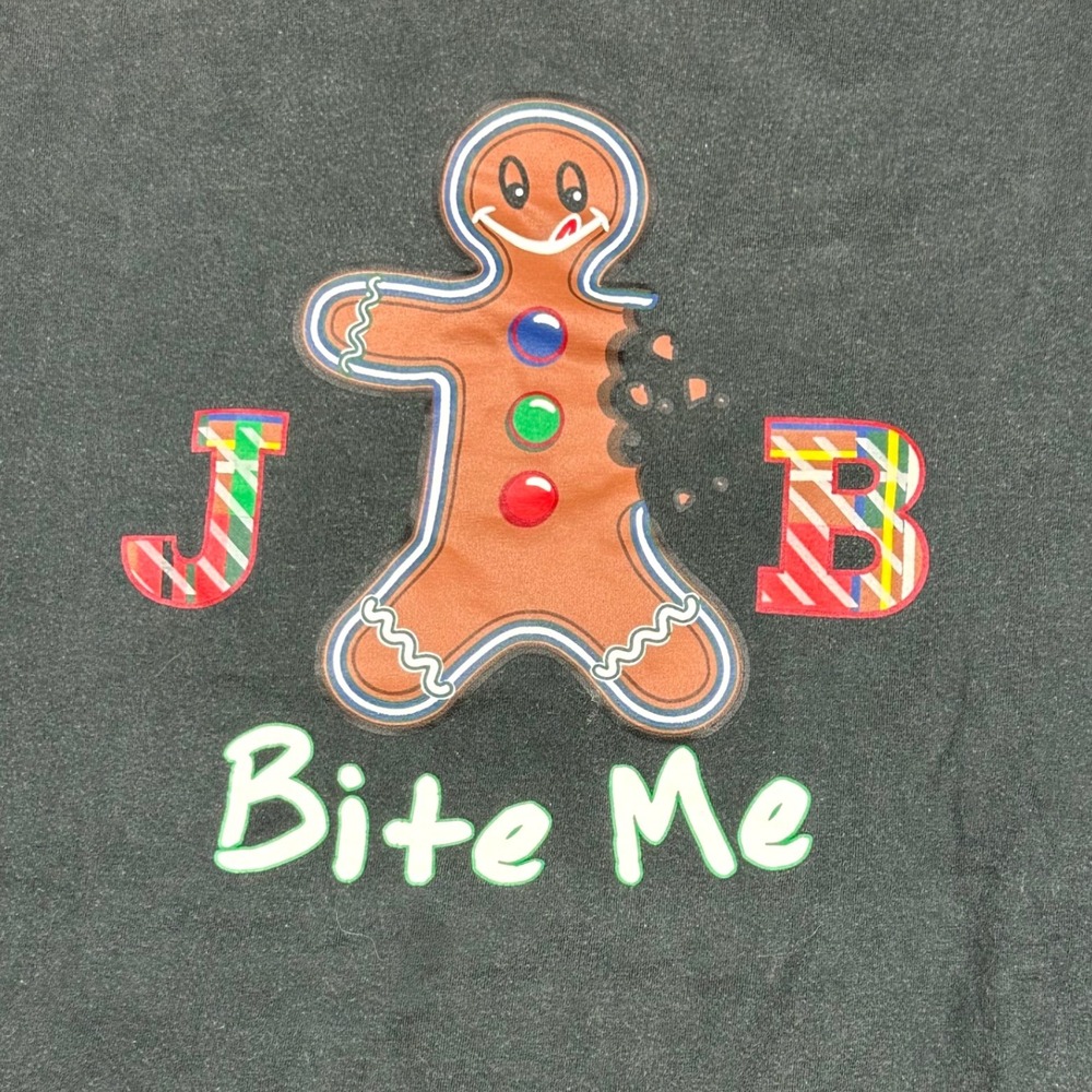 Joe Boxer Mens Gingerbread Bite Me Graphic T-Shirt Black Medium Holiday Funny